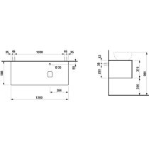 LAUFEN ILBAGNOALESSI Zásuvkový element 1200, s 1 zásuvkou, s výrezom vpravo, top Marrone Naturale vr. otvoru pre batériu, pre umývadlo H818974, 1200x500x370 mm, Noce Canaletto – drevená dyha 630, H4323250976301