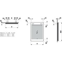 LAUFEN LEELO Zrkadlo, 450 mm v hliníkovom ráme, s vodorovným LED osvetlením, 1 dotykový senzor (Zap/Vyp/Stmievanie), 4000 K, IP44, 450x800 mm, Zrkadlo 144, H4476129501441