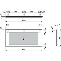 LAUFEN LEELO Zrkadlo, 1500 mm v hliníkovom ráme, s vodorovným LED osvetlením, pre externý vypínač, 4000 K, IP44, 1500x700 mm, Zrkadlo 144, H4476919501441
