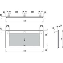 LAUFEN LEELO Zrkadlo, 1500 mm v hliníkovom ráme, s vodorovným LED osvetlením a priestorovým osvetlením, 3 dotykové senzory (Zap-Vyp/Stmievanie/Zmena farebnej teploty 2700 - 6000 K), IP44, 1500x700 mm, Zrkadlo 144, H4476939501441