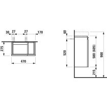 LAUFEN LAUFEN PRO S Skrinka, závesy dverí vľavo, poličky napravo, pre ľavé asymetrické umývadlo 815955, 470x275x605 mm, Biela lesklá 479, H4830010954791