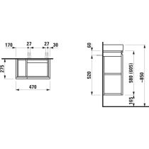 LAUFEN LAUFEN PRO S Skrinka, závesy dverí vpravo, poličky naľavo, pre pravé asymetrické umývadlo 815954, 470x275x605 mm, Grafit matný 480, H4830020954801