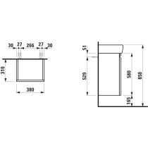 LAUFEN LAUFEN PRO Skrinka pod umývadlo s 1 sklenenou poličkou, pre umývadlo 811951, závesy dverí vľavo, 380x310x580 mm, Wenge 423, H4830110954231