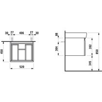 LAUFEN LAUFEN PRO Skrinka pod umývadlo, s 1 zásuvkou, pre umývadlo 818952, s vnútornou zásuvkou, 520x450x390 mm, Biela 475, H4830340954751
