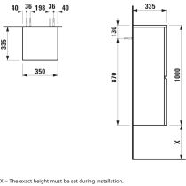 LAUFEN LAUFEN PRO S Polovysoká skrinka s 2 sklenenými poličkami, závesy dverí vľavo, 350x335x1000 mm, Biela 463, H4831110954631