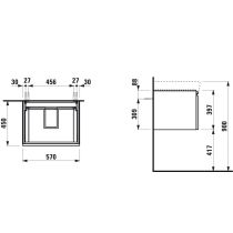 LAUFEN LAUFEN PRO S Skrinka pod umývadlo 810963 so zásuvkou a vnútornou zásuvkou, 570x450x390 mm, Grafit matný 480, H4833720964801
