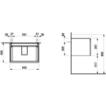 LAUFEN LAUFEN PRO S Skrinka pod umývadlo 810967 so zásuvkou a vnútornou zásuvkou, 665x450x390 mm, Grafit matný 480, H4834520964801