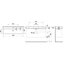 LAUFEN VAL Umývadlo s dvoma otvormi pre batériu, bez prepadu, SaphirKeramik, 1200x420 mm, farba Grafit mat, H8102897581151