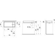 LAUFEN Kartell LAUFEN Umývadlová misa s plochou pre armatúru, so skrytým odpadom s tromi otvormi pre batériu, bez prepadu, SaphirKeramik, 750x350 mm, farba Biela LCC, H8123324001581