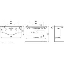 LAUFEN PALACE Umývadlo s držiakom na uterák s jedným otvorom pre batériu, s prepadom, rezané z oboch strán do 90 cm, 1200x510 mm, farba Biela, H8127040001471
