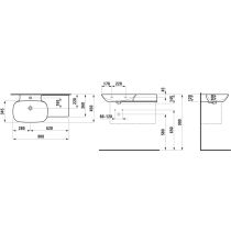 LAUFEN INO Umývadlo, odkladacia plocha vpravo bez otvrou pre batériu s prepadom, SaphirKeramik, 900x450 mm, farba Biela, H8133020001091