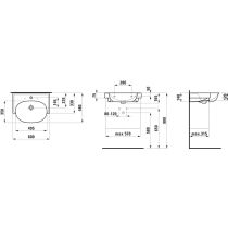 LAUFEN THE NEW CLASSIC Umývadlo do nábytku s tromi otvormi pre batériu s prepadom, SaphirKeramik, 600x480 mm, farba Cosmopolitan, H813853R021081