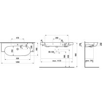 LAUFEN THE NEW CLASSIC Umývadlo do nábytku s dvoma otvormi pre batériu, bez prepadu, SaphirKeramik, 1200x480 mm, farba Cosmopolitan, H813858R021151