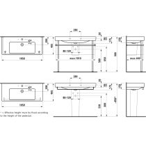 LAUFEN LAUFEN PRO S Umývadlo s tromi otvormi pre batériu s prepadom, 1050x465 mm, farba Biela, H8139660001081