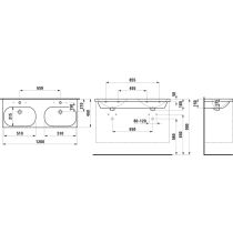 LAUFEN LUA Dvojumývadlo bez otvrou pre batériu, bez prepadu a bez otvoru v odtokovom ventile, 1200x460 mm, farba Biela, H8140810001421