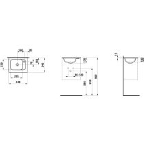 LAUFEN MEDA Umývadielko, s armatúrnou doskou vpravo, materiál Marbond s armatúrovou doskou vpravo, s jedným otvorom pre batériu vpravo, bez prepadu, 442x342 mm, farba Biela matná, H8141107571141