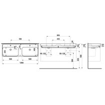 LAUFEN MEDA Dvojumývadlo s jedným otvorom pre batériu, bez prepadu, 1300x460 mm, farba Grafit mat, H8141127581111
