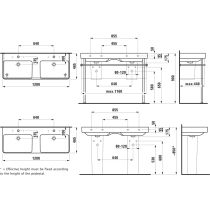 LAUFEN LAUFEN PRO S Dvojumývadlo do nábytku s tromi otvormi pre batériu s prepadom, 1200x465 mm, farba Biela, H8149660001081