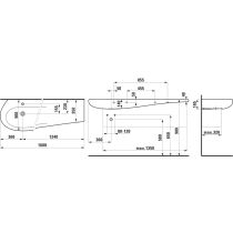 LAUFEN ILBAGNOALESSI Umývadlo do nábytku, asymetrické, odkladacia plocha vpravo s jedným otvorom pre batériu uprostred s prepadom, 1600x500 mm, farba Biela LCC, H8149714001041