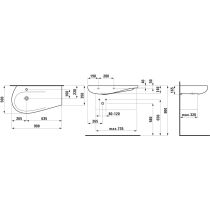 LAUFEN ILBAGNOALESSI Umývadlo do nábytku, asymetrické, odkladacia plocha vpravo, 900x500 mm, Čierna matná 716, H8149757161091