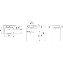 LAUFEN INO Umývadlo, brúsená spodná hrana bez otvrou pre batériu s prepadom, SaphirKeramik, 560x450 mm, farba Biela, H8163020001091