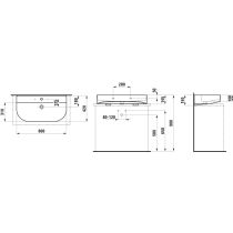 LAUFEN SONAR Umývadlo, brúsená spodná hrana bez otvoru pre batériu, bez prepadu, SaphirKeramik, 800x420 mm, farba Biela, H8163440001121