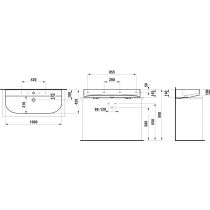 LAUFEN SONAR Umývadlo, brúsená spodná hrana bez otvrou pre batériu s prepadom, SaphirKeramik, 1000x420 mm, farba Biela LCC, H8163474001091