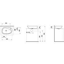 LAUFEN PALOMBA COLLECTION Umývadlová misa, s armatúrnou doskou s jedným otvorom pre batériu, bez prepadu, 600x400 mm, farba Biela LCC, H8168034001111