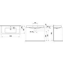 LAUFEN LAUFEN PRO S Umývadlo, brúsená spodná hrana s jedným otvorom pre batériu uprostred s prepadom, 1050x465 mm, farba Biela LCC Active, H816966A001041