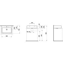 LAUFEN LIVING BY LAUFEN Umývadlo do nábytku, brúsená spodná časť umývadla bez otvrou pre batériu s prepadom, 600x460 mm, farba Biela, H8174340001091