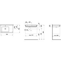 LAUFEN LIVING BY LAUFEN Umývadlo do nábytku, asymetrické, odkladacia plocha vpravo 750x480 mm, Biela matná 757, H8174387571091