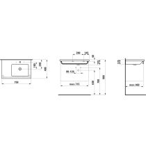 LAUFEN LIVING BY LAUFEN Umývadlo do nábytku, asymetrické, odkladacia plocha vľavo 750x480 mm, Biela matná 757, H8174397571091