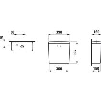 LAUFEN LUA, Nádrž, pripojenie vody dole vľavo, Grafit matná 758, 160x392 mm, H8270837589731