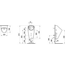 LAUFEN CAPRINO Odsávací pisoár rimless so senzorom, bez otvorov pre poklop, vnútorný odtok vody DN50, vrátane 1-litrového sifónu, sieťové napájanie (230 V) vrátane Bluetooth modulu, H8410657574011