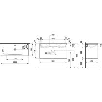 LAUFEN PALACE Umývadlo slim so skrinkou 100 cm, s 2 zásuvkami, vr. deliaceho systému do zásuviek, úchytka z eloxovaného hliníka (lesk), 985x450x530 mm, Bledý brest 262, H8607072621041