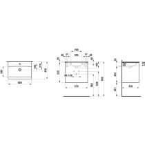 LAUFEN PALACE Umývadlo slim so skrinkou 60 cm, s 2 zásuvkami, vr. deliaceho systému do zásuviek, úchytka z tmavého hliníka (mat), 600x450x545 mm, Šedá traffic 266, H8617022661041