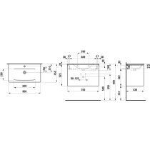 LAUFEN PALACE Umývadlo slim so skrinkou 80 cm, s 2 zásuvkami, vr. deliaceho systému do zásuviek, úchytka z tmavého hliníka (mat), 800x450x545 mm, Bledý brest 262, H8617052621041