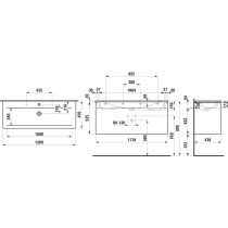 LAUFEN PALACE Umývadlo slim so skrinkou 120 cm, s 2 zásuvkami, vr. deliaceho systému do zásuviek, úchytka z tmavého hliníka (mat), 1200x450x545 mm, Šedá traffic 266, H8617092661041