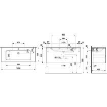 LAUFEN LAUFEN PRO S Umývadlo so skrinkou s 2 zásuvkami, vrátane miestošetriaceho sifónu 861967, 1200x500x545 mm, Biela 463, H8619674631071