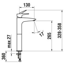 LAUFEN LAURIN Umývadlová stojančeková batéria, vysoká, Eco +, pevný výtok 130 mm, bez výpustu, PVD titán čierný mat 428, HF500714428000