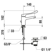 LAUFEN CITYPRO LIBERTY Umývadlová stojančeková páková batéria, pevný výtok 140 mm, lekárska páka, s s obmedzovačom prietoku a teploty, Chróm 100, HF500903100094