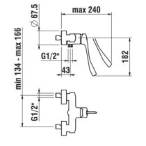 LAUFEN CITYPRO Sprchová nástenná batéria s lekárskou pákou, sprchovou hadicou 1500mm, ručnou sprchou Aquajet, obmedzovač prietoku a vody, Chróm 100, HF500952100694