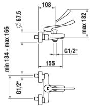 LAUFEN CITYPRO Vaňová nástenná batéria s lekárskou pákou, sprchovou hadicou 1500mm, ručnou sprchou Aquajet, obmedzovač prietoku a teploty, Chróm 100, HF500962100694