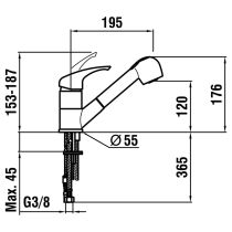 LAUFEN EUROLOOK Drezová batéria, otočný výtok s ručnou sprchou, Chróm 100, HF501535100000