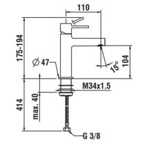 LAUFEN TWINPLUS SLIM Umývadlová stojančeková páková batéria s pevným výtokom 110 mm,bez automatického výpustu, PVD svetlo zlatá matná 462, HF505402462000