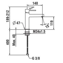 LAUFEN TWINPLUS SLIM Umývadlová stojančeková páková batéria s pevným výtokom 140 mm, bez automatického výpustu, PVD svetlo zlatá matná 462, HF505404462000
