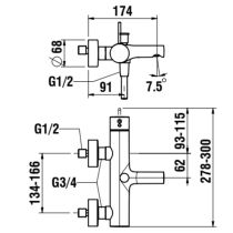 LAUFEN TWINPLUS SLIM Vaňová nástenná páková batéria, so sprchovou hadicou 1500 mm a ručnou sprchou MyTwin100, PVD titán čierný mat 428, HF505460428600
