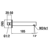 LAUFEN TWINPLUS SLIM Vaňový nástenný výtok, dĺžka 185 mm, pripojenie 1/2", Chróm 100, HF505469100000