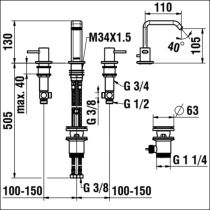 LAUFEN MEDA Umývadlová 3-otvorová stojančeková batéria, pevný výtok 110 mm, s automatickým výpustom, Chróm 100, HF506611100000