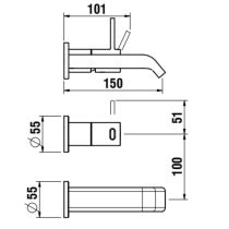 LAUFEN MEDA Umývadlová 2-otvorová podomietková batéria, výtok 150 mm, Chróm 100, HF506622100000